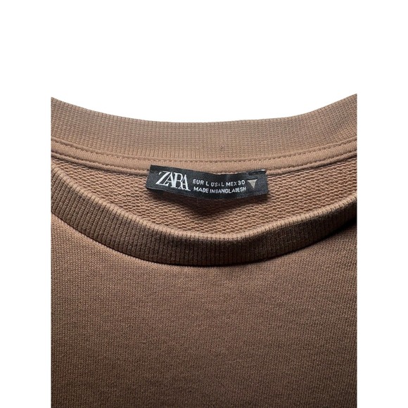 ZARA Brown Cropped Crewneck Sweatshirt Womens Size L - Picture 2 of 6
